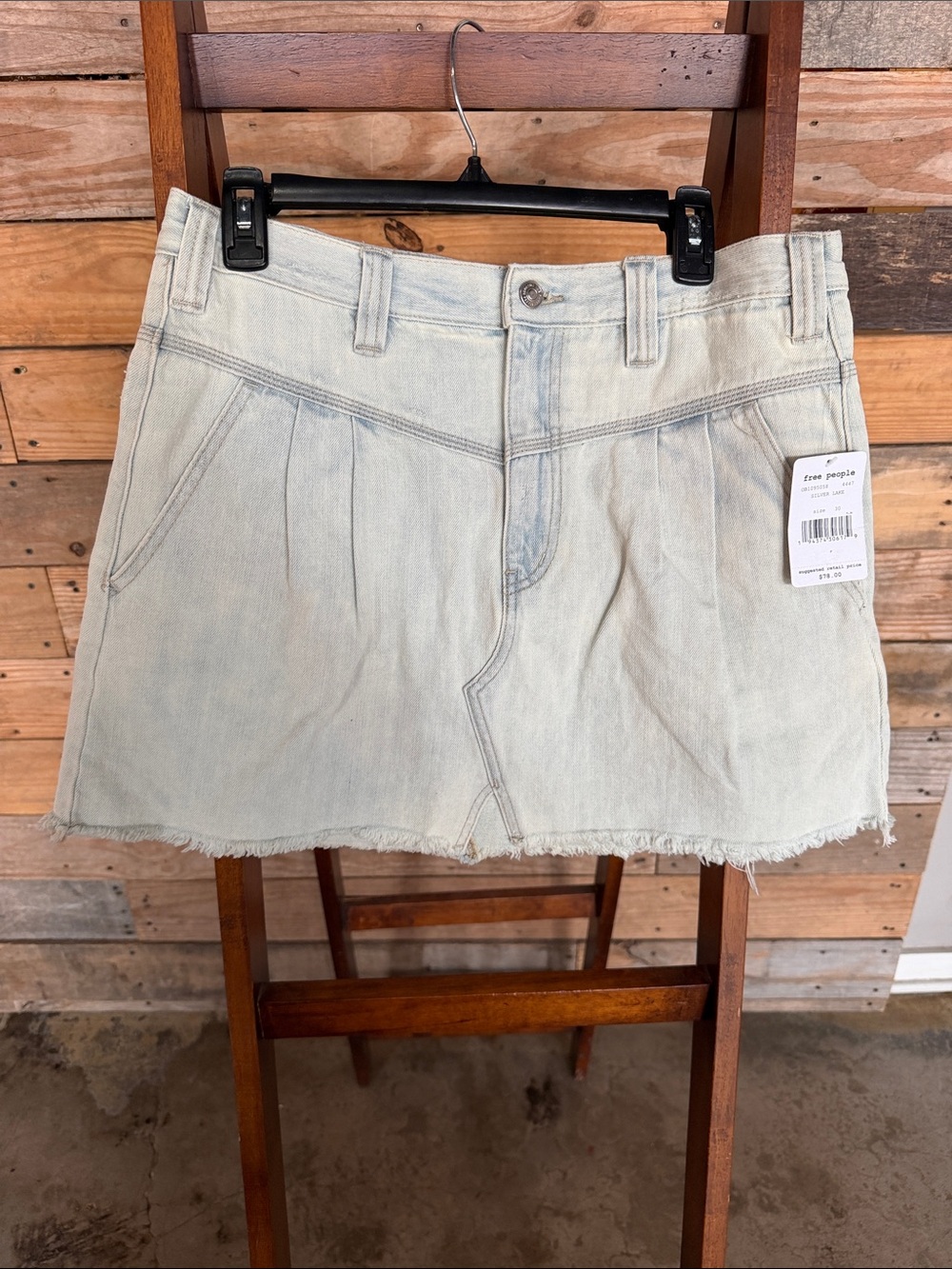 Free People Washed Light Blue Denim Mini Skirt